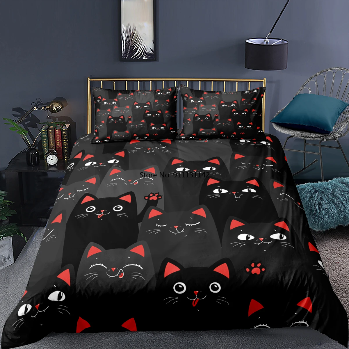 

3pcs Cute Cartoon Cat Digital Print Down Quilt Cover & Pillowcase Bedding Set - Ideal for Girls and Boys' Bedroom Decoration