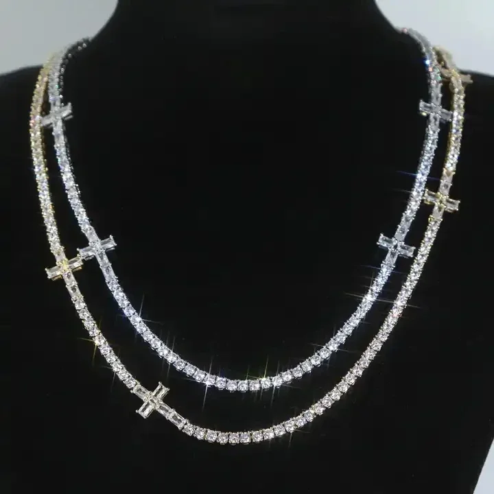 

New Iced Out Sparking Bling 5A Cubic Zirconia Cross Shape Choker Necklace For Hip Hop Men Charm Fashion Party Jewelry Wholesale