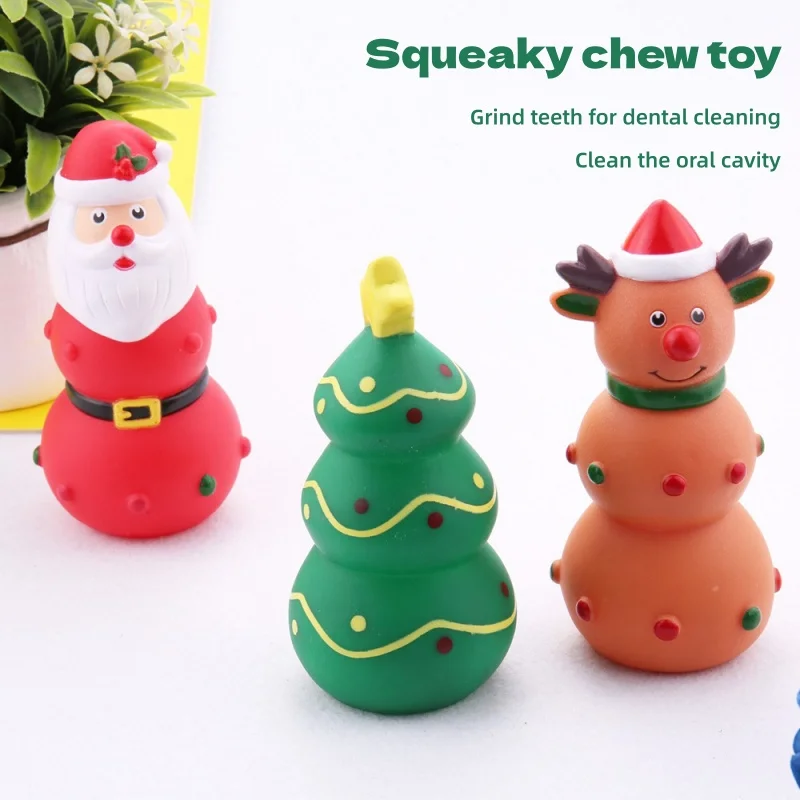 Durable Latex Rubber Squeaky Chew Toy Santa Elk Design Interactive Teething Teeth Grinding For Dogs And Cats Christmas Pet Gift