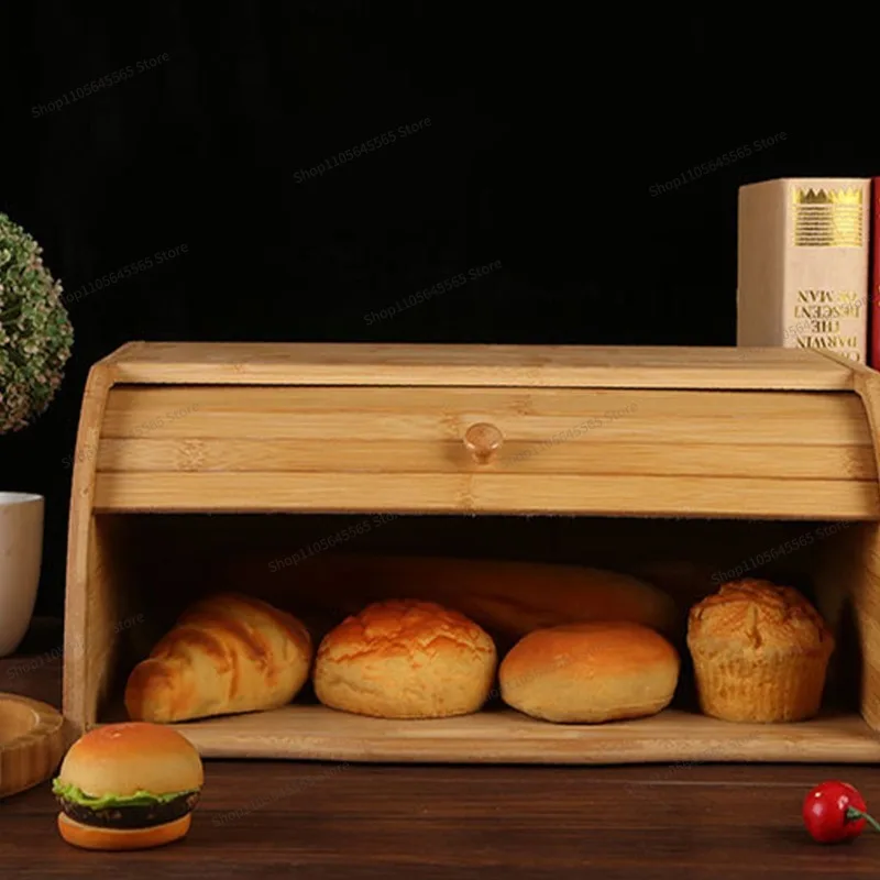 For Bamboo Bread Box Storage Box Tabletop Finishing Baking Bread  Kitchen Snack Storage