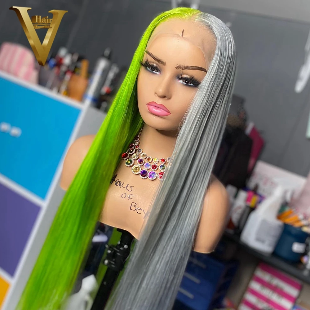 

Half Green Grey Straight New 13x4 Lace Front Pink Human Hair Wig Transparent Honey Blonde Blue Colored 13x6 Frontal 613 Wigs