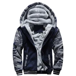 Camouflage Windbreak Jackets Men Hoody Winter Pocket Jacket Warm Plus Velvet Thickening Coat Fleece Cold-Proof Loose Clothing