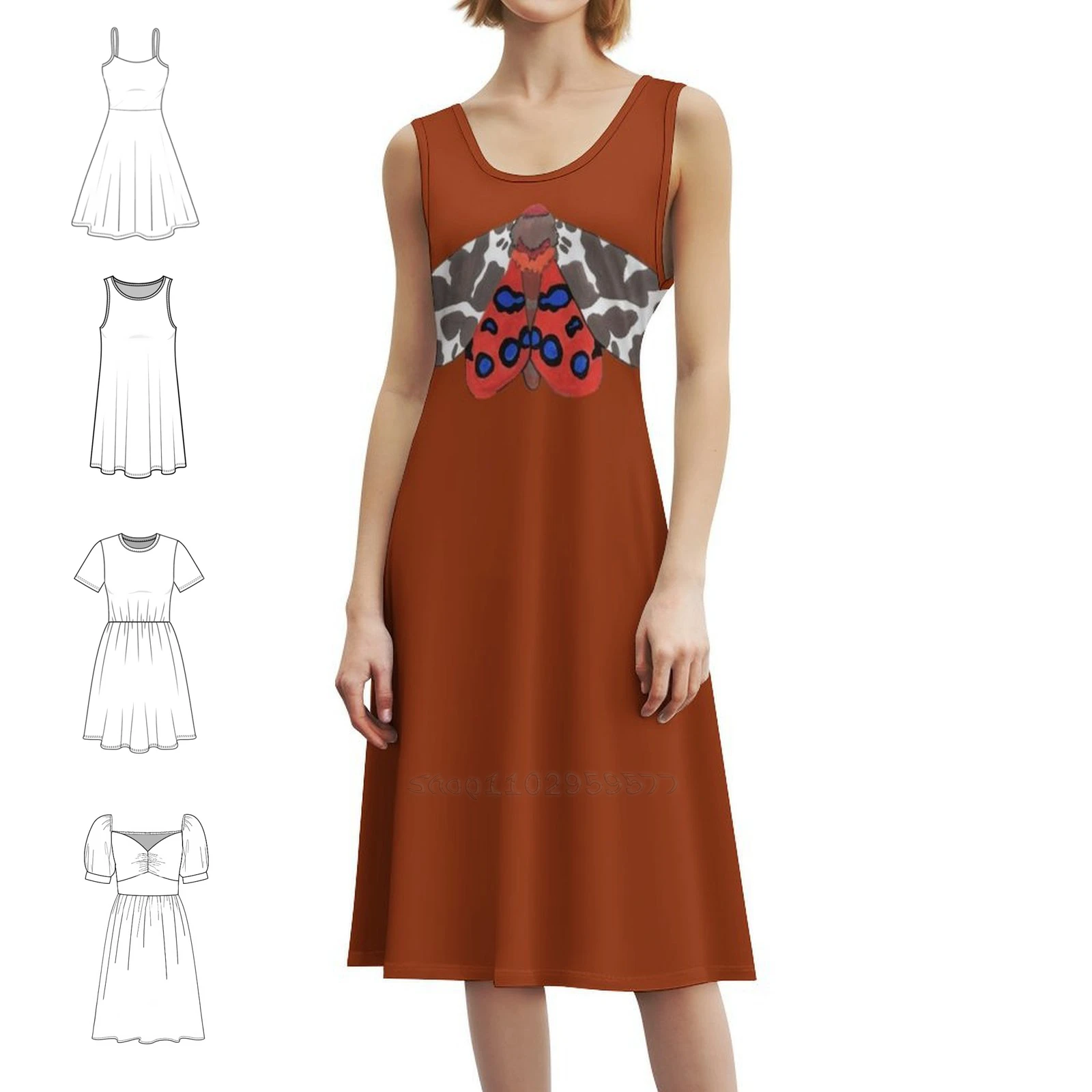 

Garden Tiger Moth Bohemian Sleeveless Dress Multi-Print Beach Vacation Party Dress Garden Tiger Moth Tiger Moth Tigermoth