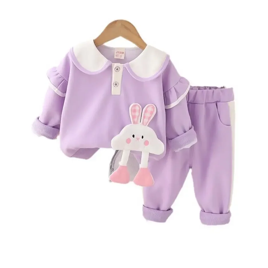 طفل ملابس للطفل الفتيات ملابس ربيع الخريف الكرتون دمية على شكل أرنب طوق طويلة الأكمام تي شيرت + السراويل قطعتين الاطفال مجموعة