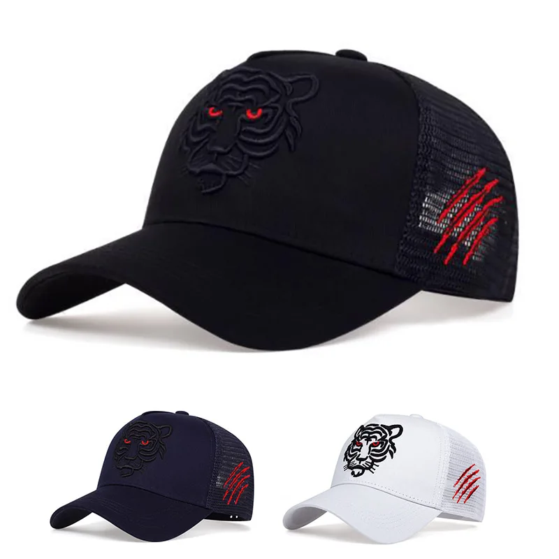 Summer Tiger Head Hat Men's Breathable Big Head Purse Seine Hat High Top Embroidered Baseball Cap Sunscreen Shade Cap