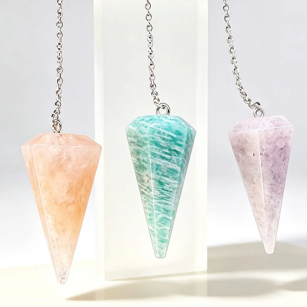 3pcs Origianl Natural Stone Crystal Pendant Pendulum for Divination Dowsing Amethysts Clear Quartz Labradorite Pendulos X226