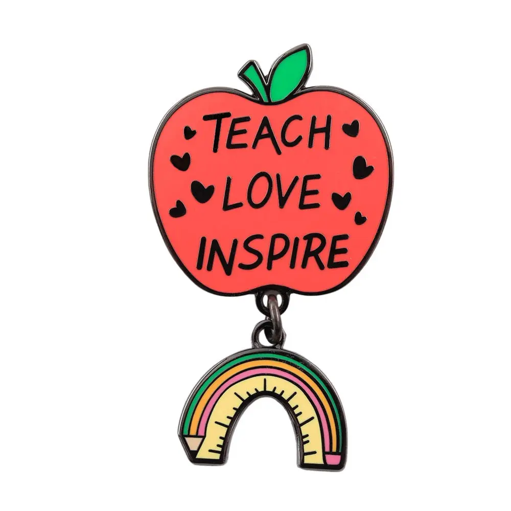 TEACH LOVE INSPIRE Red Apple Enamel Brooch Rainbow Penci Ruler Pendant Badge Teachers' Day Gift