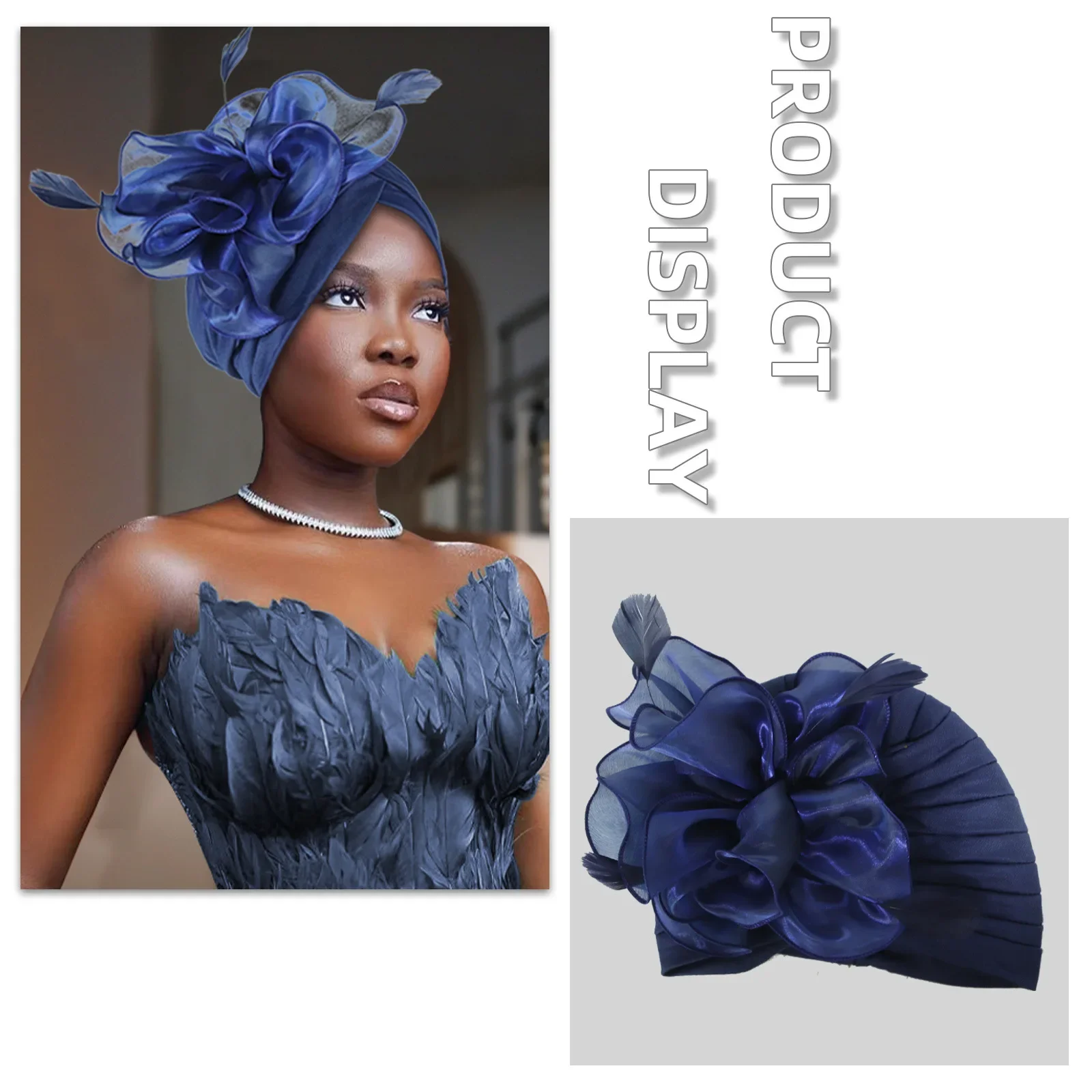 

Ретро тюрбан с перьями и цветами для женщин, нигерийский головной убор для свадебной вечеринки, африканский авто Geles, мусульманский платок, капот, хиджаб, шляпа