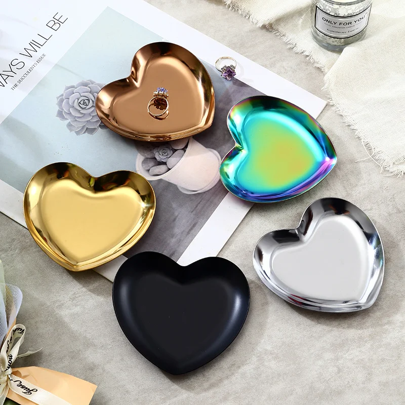 

Скандинавские ins, современный минималистичный поднос для ювелирных изделий из нержавеющей стали в форме сердца, поднос для колец, декоративная коробка, витрина