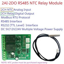 2AI-2DO NTC Relay RS485 RS232(TTL) Analog Digital Modbus Rtu Remote IO Module Temperature Input Relay Output NTROA02 Board