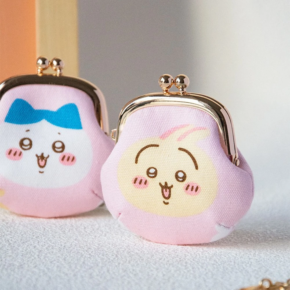 MINISO Chiikawa Mini Coin Purse Double Sides Plush Cosmetic Bag Handle Ornaments Cartoon Hachiware Usagi Boy Gift Samll Cute