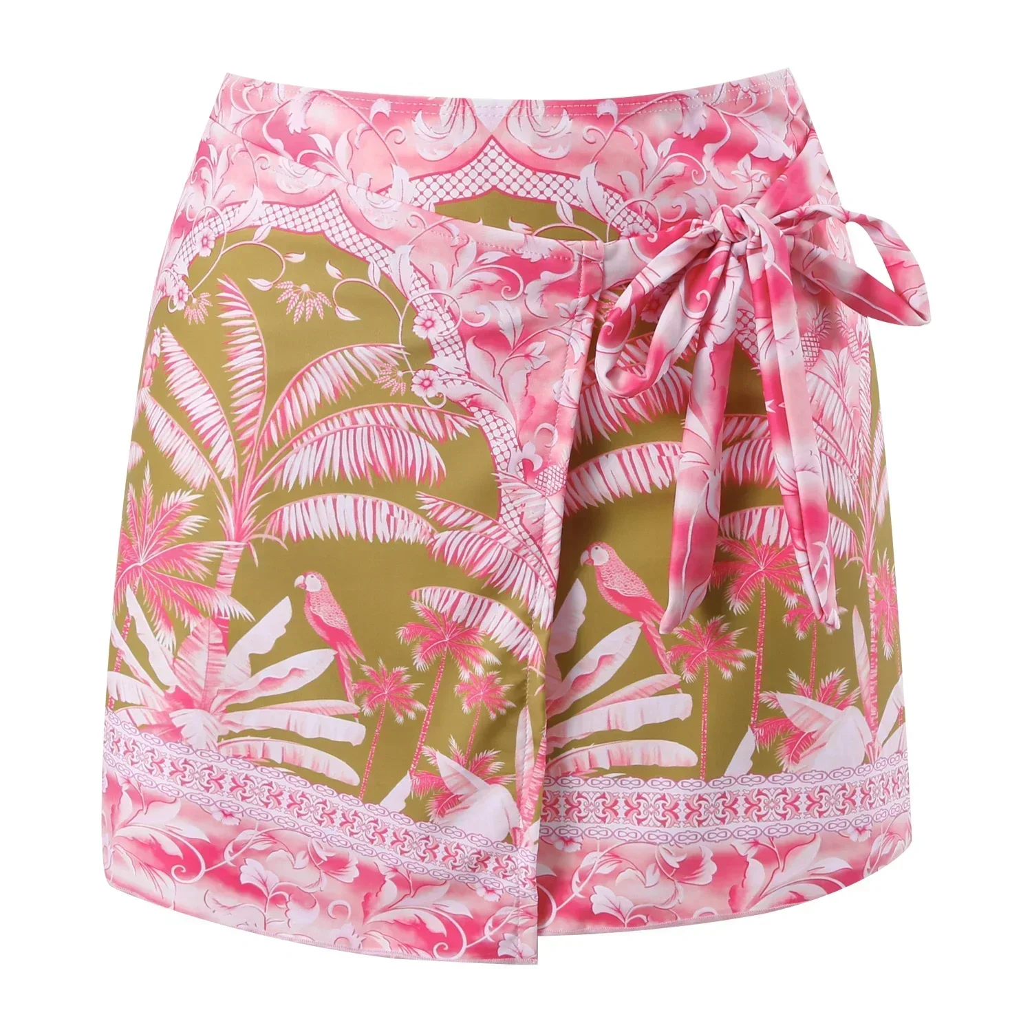 Women's Retro Print Ruffle Edge Swimsuit with Skirt, Slim Bikini Suit, Slash Neck, Backless Swimwear, Beach Cover-up, Holiday