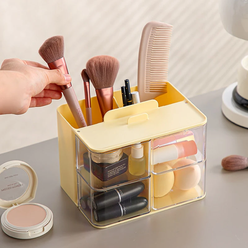 

Настольный прозрачный ящик для хранения косметики с поворотной коробкой, офисный студенческий ящик для ручек, стационарный ящик для хранения, органайзеры для кистей для макияжа
