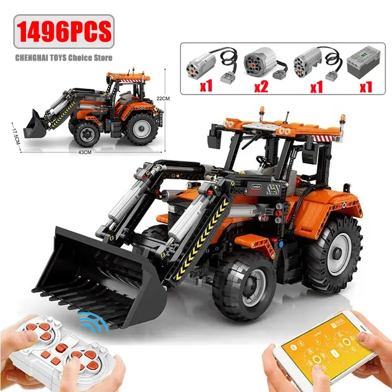 

1496PCS Remote Control Loading Tractor Building Blocks Diy RC Farm Car Model Technology Bricks Children DIY Toys Birthday Gifts