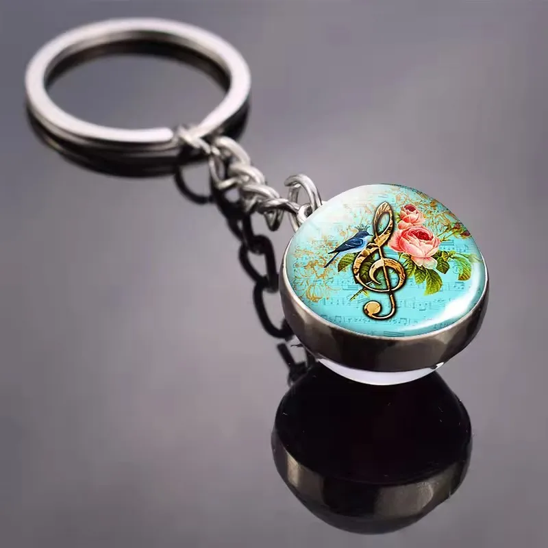 Music staff, artistic patterns, glass ball keychains, exclusive gift for enthusiasts