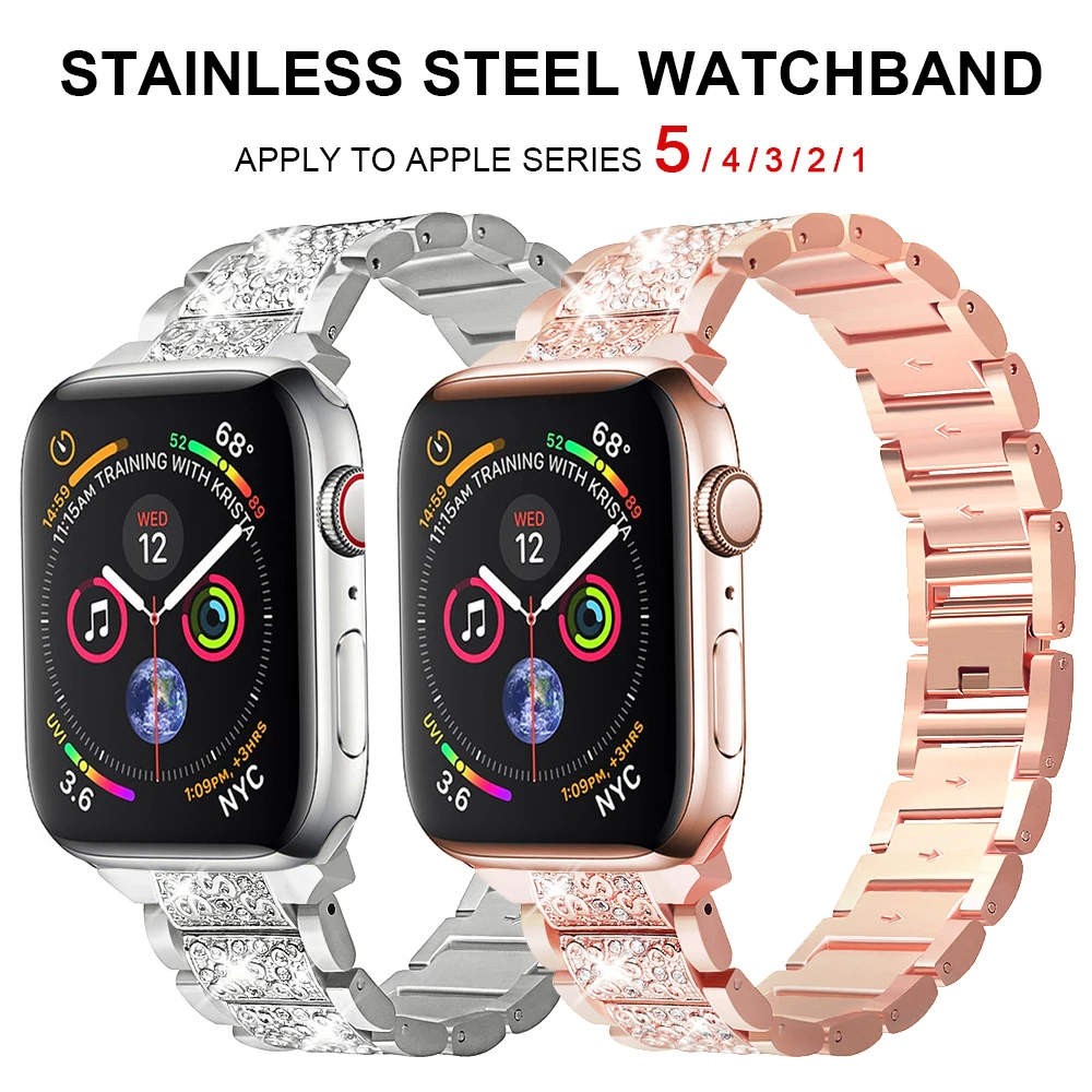 

Stainless steel strap for Apple Watch Band 6 SE 5 4 44mm 40mm ladies diamond to iWatch series 3 2 38mm 42mm bracelet accessories