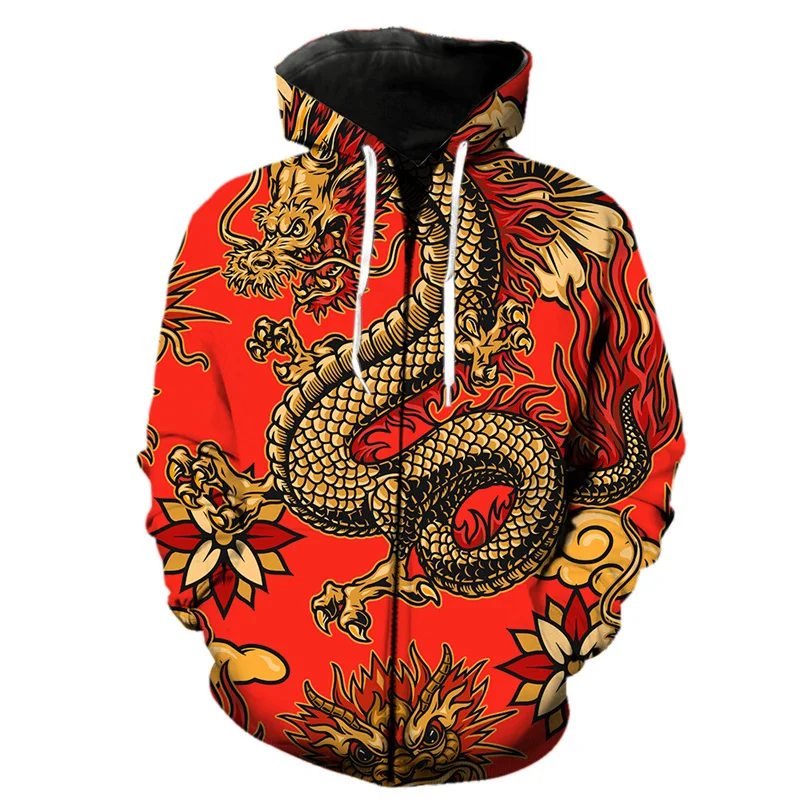 

Chinese Trend Pattern 3D Printed Hoodies Summer Fashion Oriental Dragon Lantern Graphics Zip Up Classic Loose Mens Womens Hoody