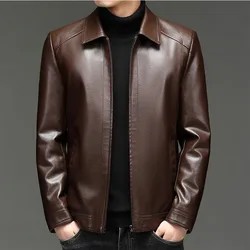 Business Leather Jacket Men's Imitation Sheepskin Overcoat Autumn Winter Thin Flip Collar Middle-aged Dad's Outfit Plush Coat