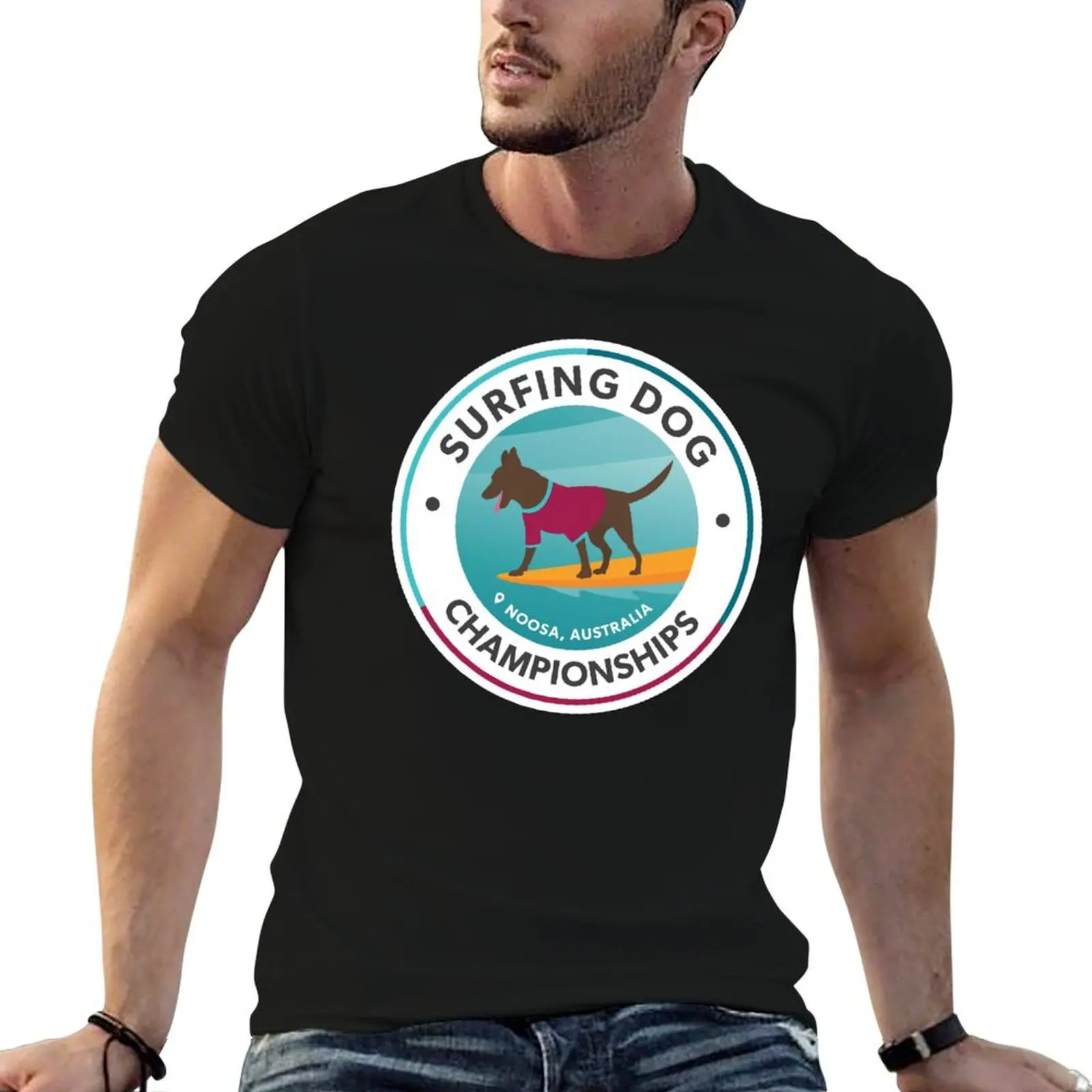 

Surfing Dog Championships Simple Circle Logo Noosa (no year) T-Shirt t shirt man plain funny t shirts dark humor T-Shirt