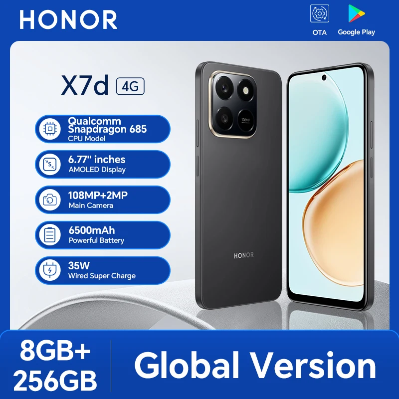 【Brand+】Global Version HONOR X7d 8GB+256GB Smartphone 6.77'' 120Hz TFTLCD Screen 108M Main camera 6500mAh 35W Supercharge