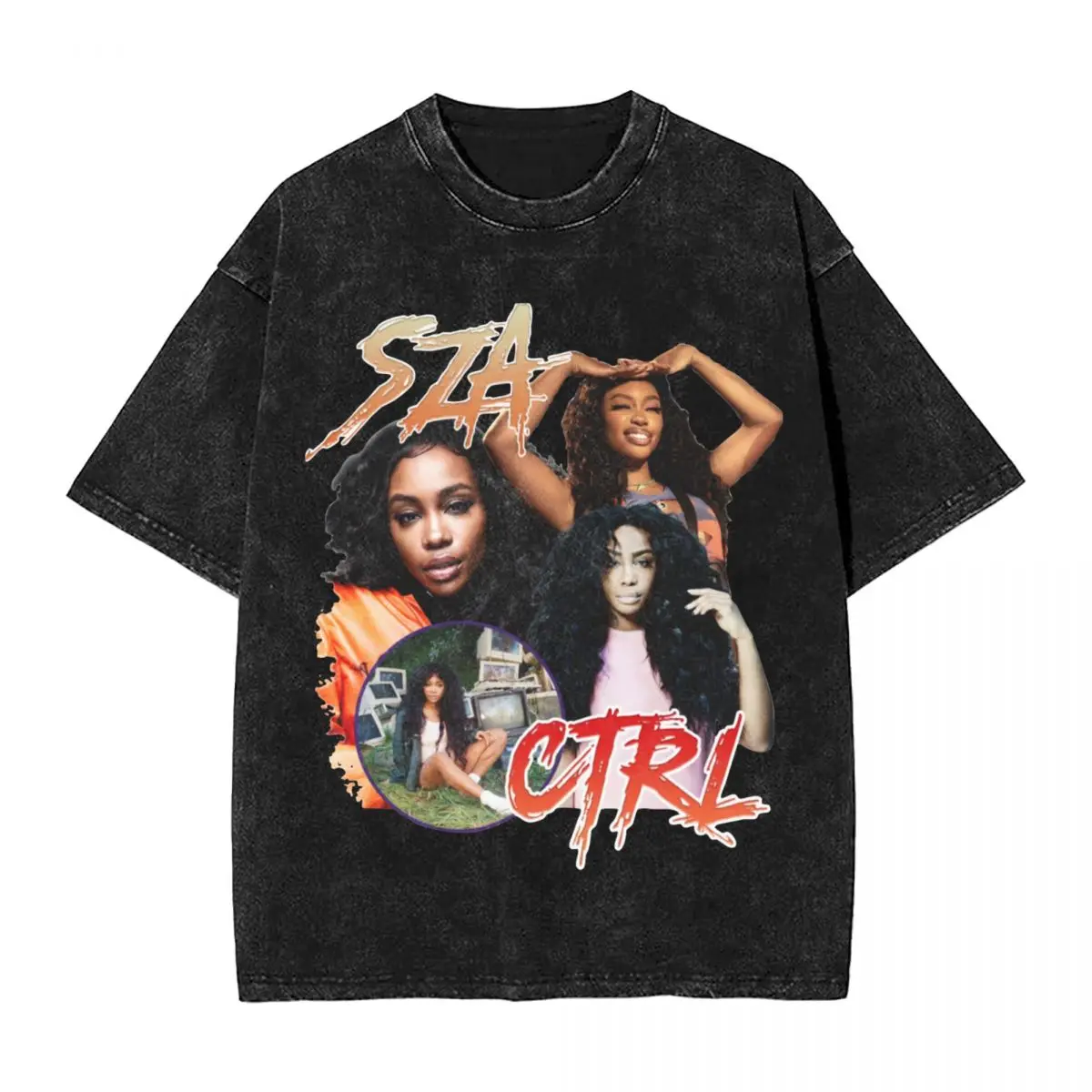 

Washed T Shirts SZA Ctrl R&B Hip Hop Fashion T-Shirt Harajuku Rapper 90s Streetwear 100% Cotton Summer Tops Tees Men Women