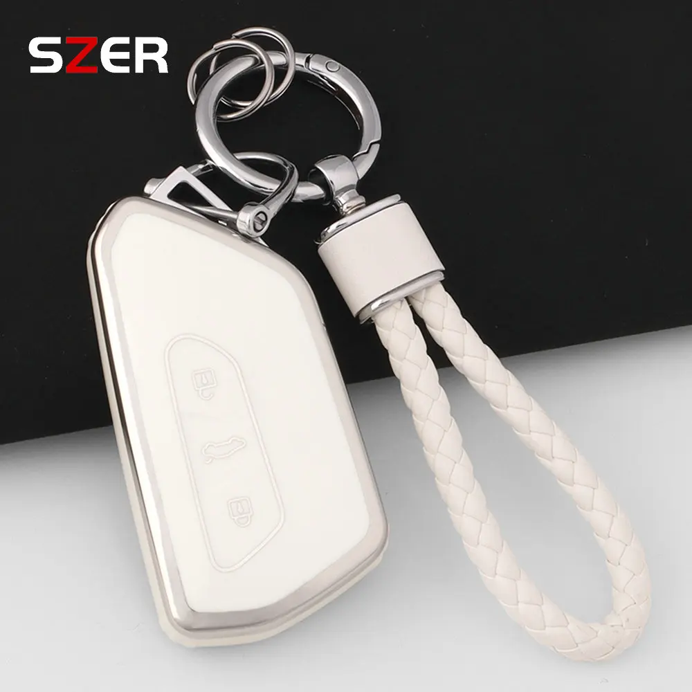 TPU Car Key Case Full Cover Shell For VW Volkseagen Golf 8 MK8 ID.3 ID.4 Cupra Skoda Octavia SEAT Leon MK4 2020-2024 Key Chain