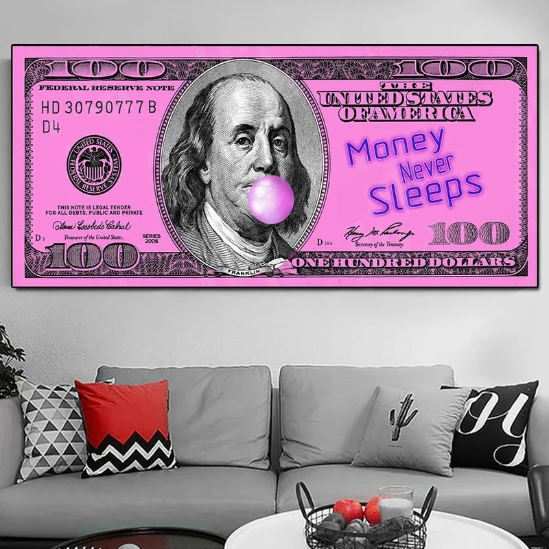 

Creative Blow Bubbles 100 Dollar Art Canvas Poster And Prints Money Never Sleeps Art Picture Wall Decor Painting For Living Room