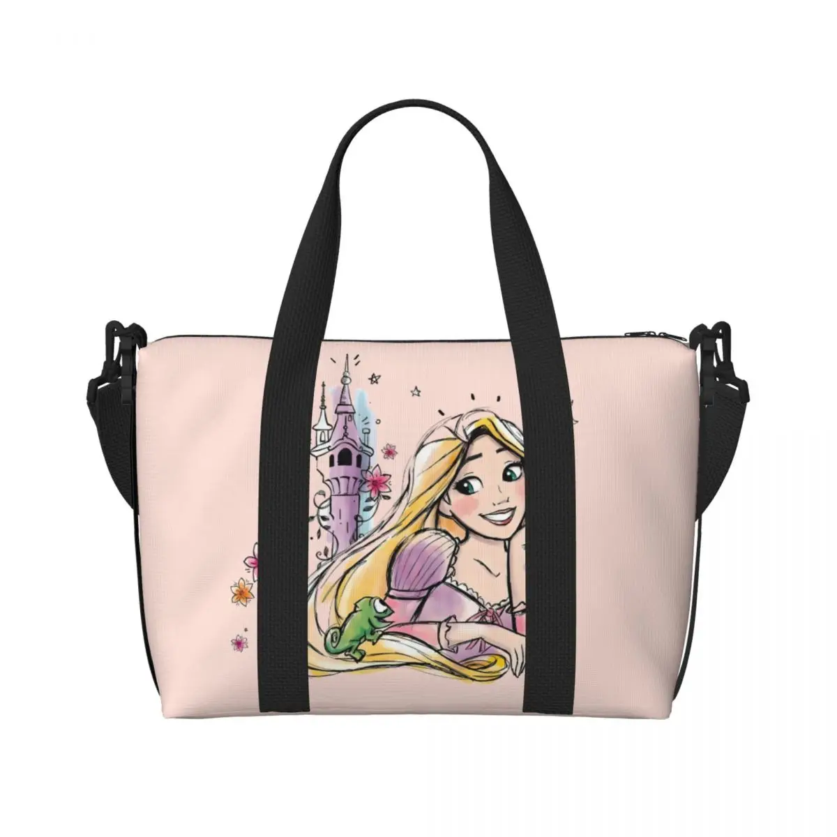 

Custom Princess Tangled Grocery Tote Shopping Bags Women Big Capacity Cartoon Funny Beach Gym Travel Bags