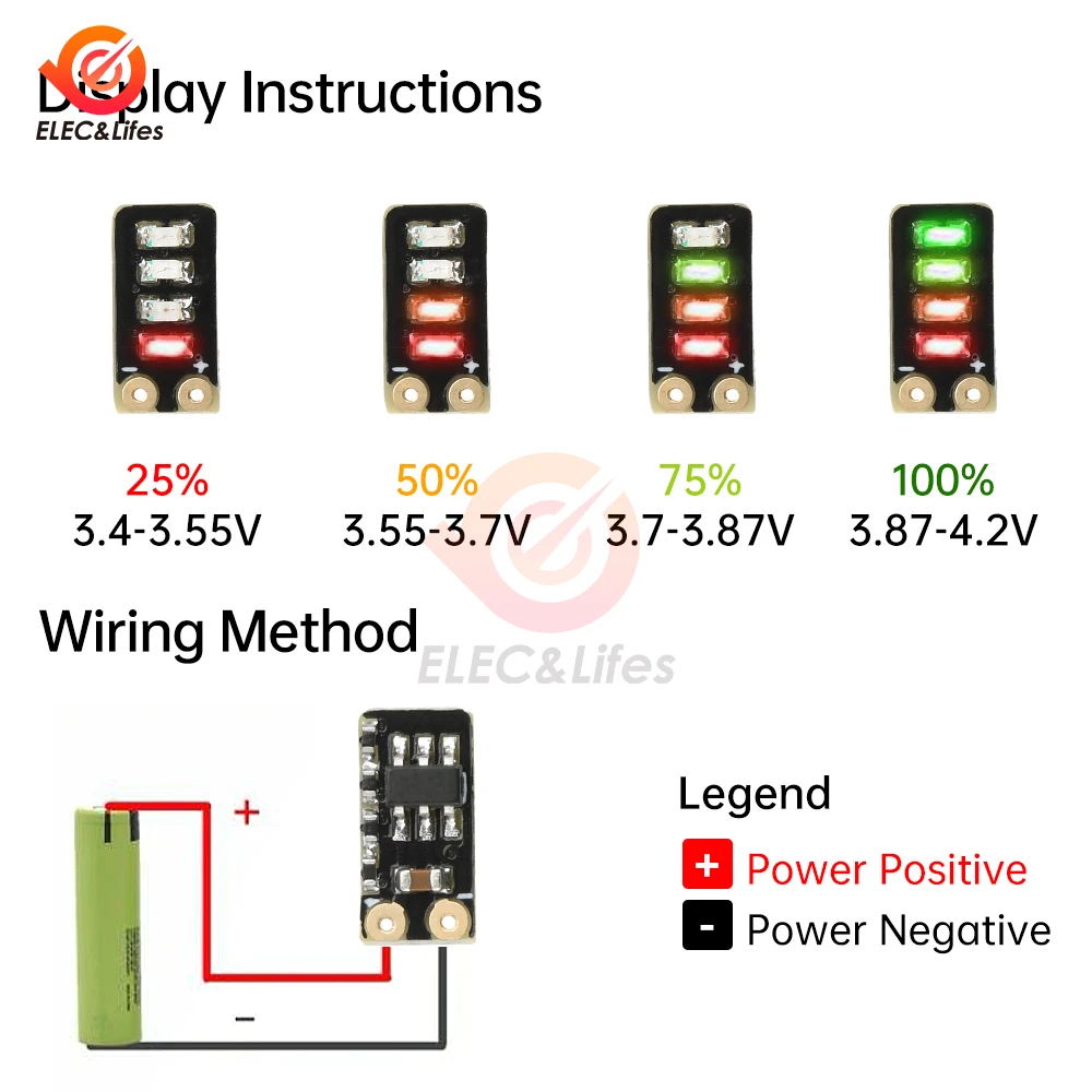 リチウム電池パワーディスプレイLEDライト、メータリングモジュール、1ストリング、ミニバッテリーレベル、3.7-4.2v、5個