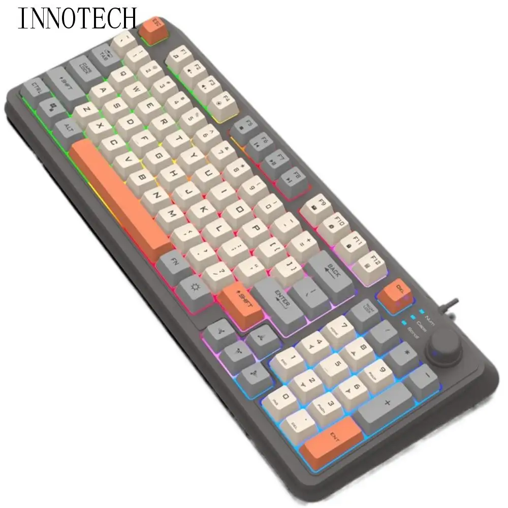 

Механическая проводная клавиатура с подсветкой RGB, независимая ручка, регулируемая громкость, 94-клавишная клавиатура RGB, разноцветный дизайн, портативная