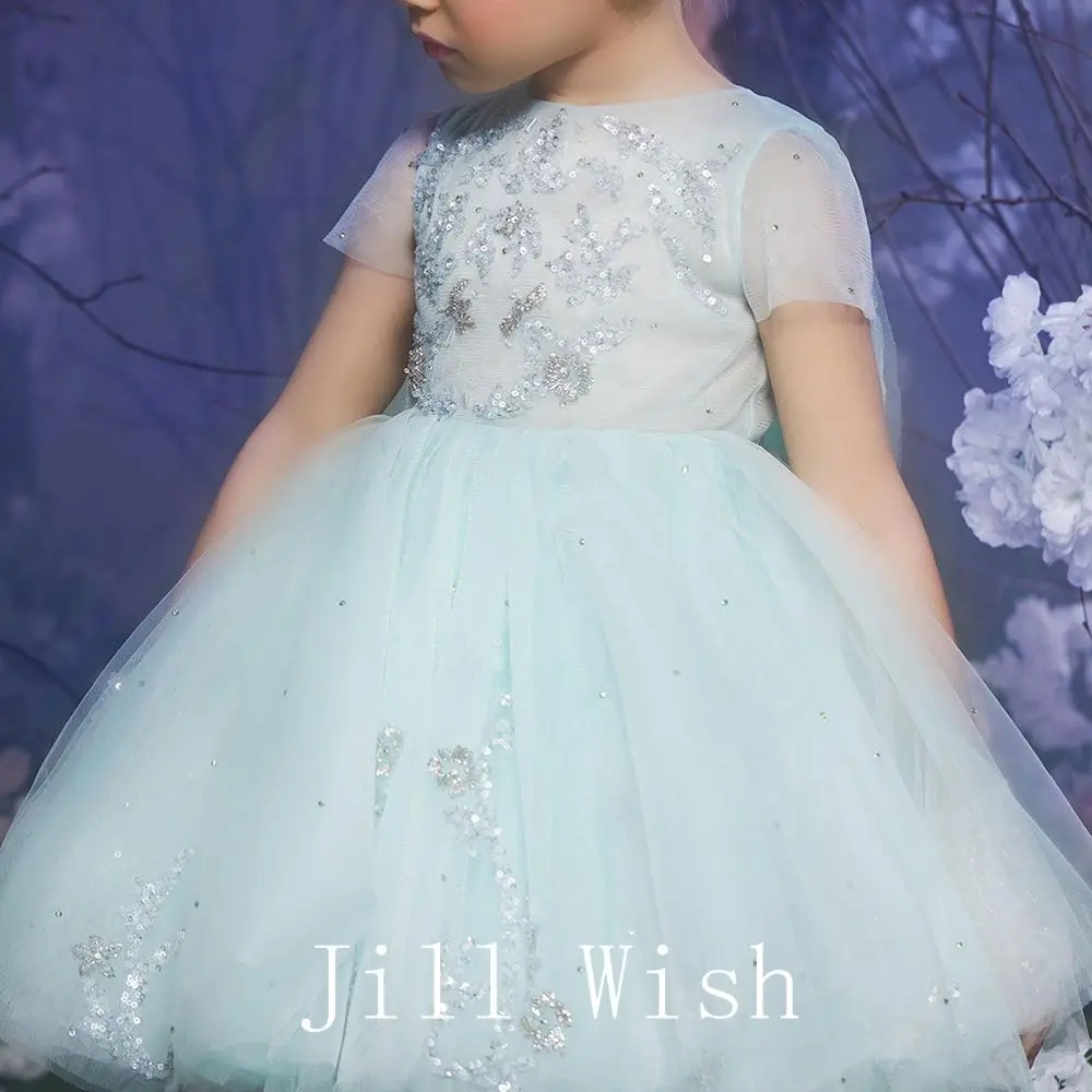 Jill wish-女の子のためのキャップスリーブ付きグリーンドレス,プリンセスドレス,聖体拝領,誕生日パーティー,結婚式,誕生日パーティー,ドバイ,ラグジュアリー,セージ,j187