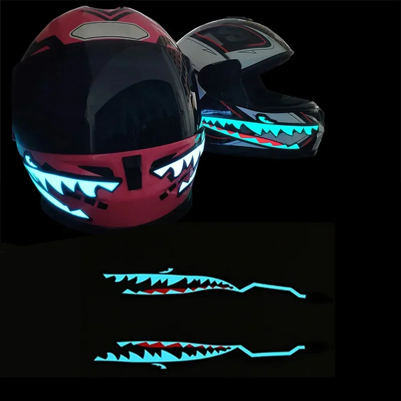 2-in-1 LED Night Warning Signal Light With Cold Waterproof Sticker Motorcycle Helmet Light Bar Shark Style Light Bar