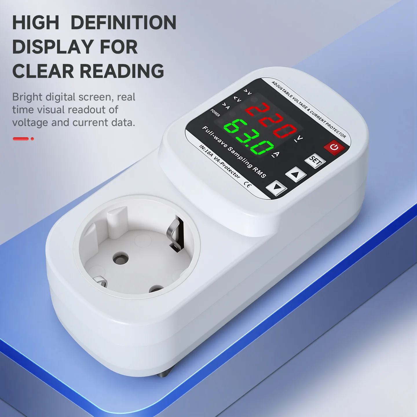 SHACHI Automatic Voltage Current Protector Socket AC 220V 110V Adjustable 16A Surge Protector EU UK Plug Socket Safe Protect