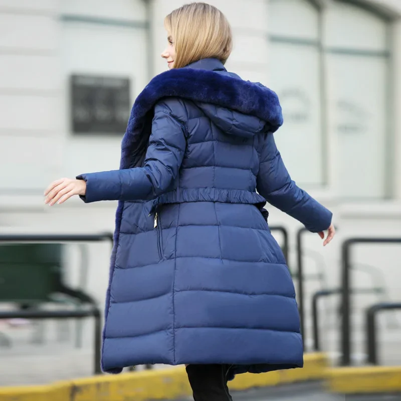 AYUN-Chaqueta de plumón de pato con capucha para mujer, abrigo de lujo de piel de conejo Rex Real, Parkas gruesas y cálidas, invierno, 90%