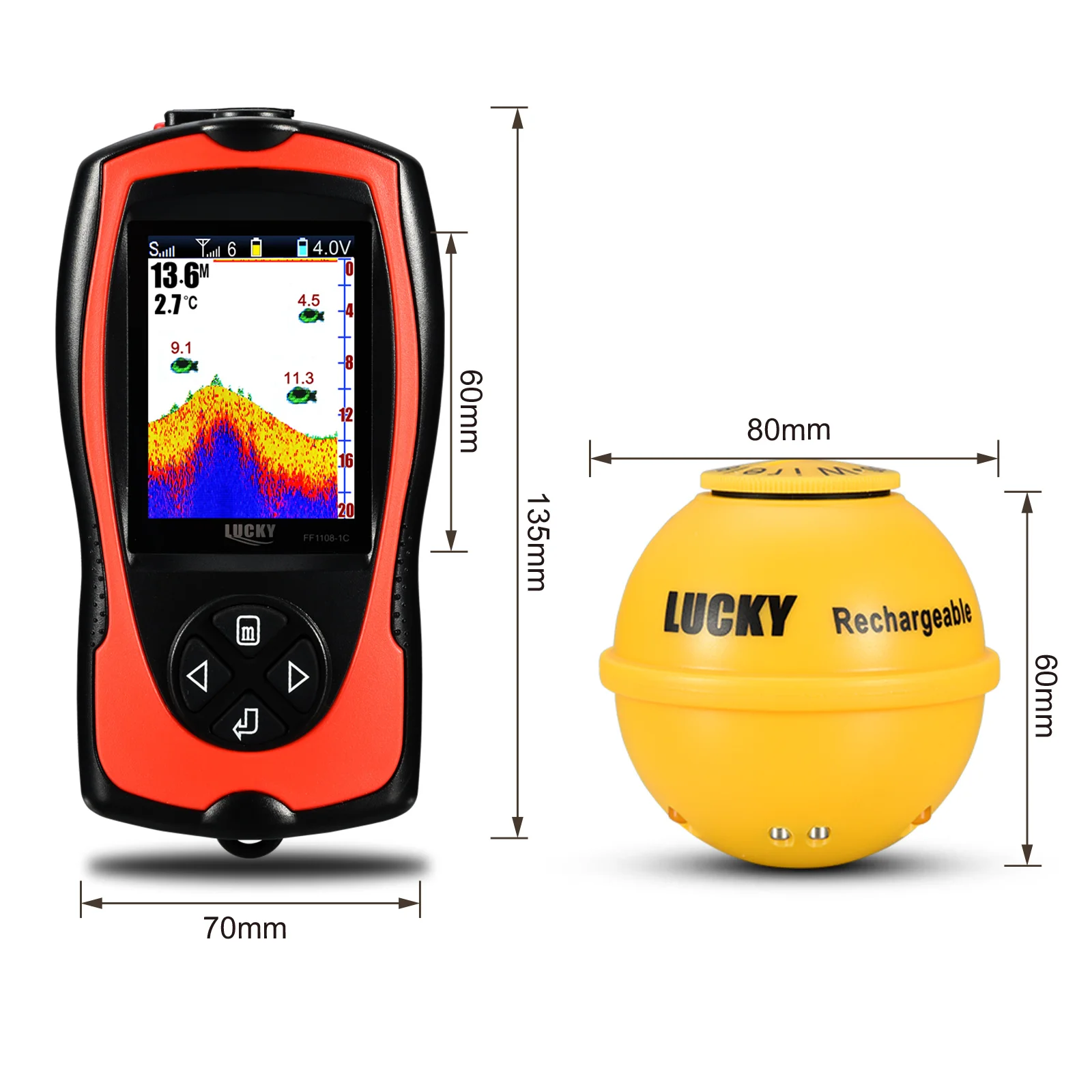 Szczęściarza Sonar do połowu ryb FF1108-1CWLA czujnik bezprzewodowy do wielokrotnego ładowania o głębokości 45M echosonda przenośna wyszukiwarka ryb