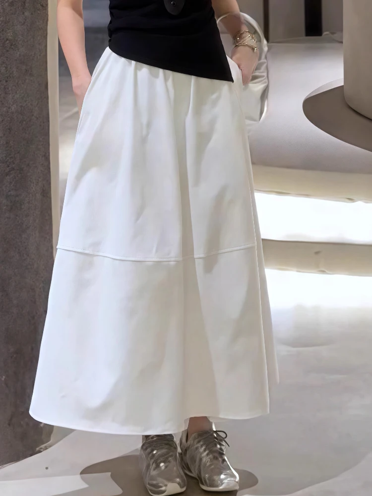 

Белая юбка трапециевидной формы, женская летняя новинка 202, миди с высокой талией, утягивающая юбка-зонтик с цветочным бутоном