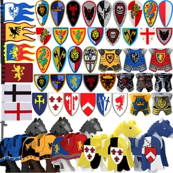 Medieval Red Lion Black Eagle Castle Soldier Knight MOC Building Blocks Horse Mount Figure Vest Shield Armor Flag Toy Gifts B037