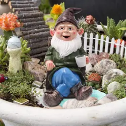 Garden Dwarfs Drinking Coffee Statue Resin Outdoor Ornament Garden Decoration Lawn Courtyard Balcony Porch Terrace Decoration