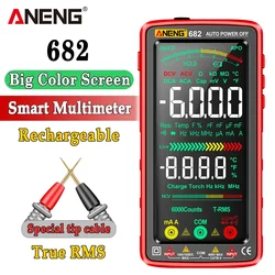 ANENG 682 multimetro inteligente multímetro digital polimetro tester electricista pantalla a Color grande, amperímetro de CA/CC, probador de voltaje recargable, herramientas de diodo de ohmios para electricista