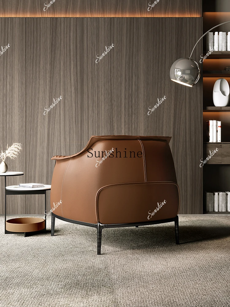 Italian minimalist leather sofa villa balcony modern simple single lounge chair  FT