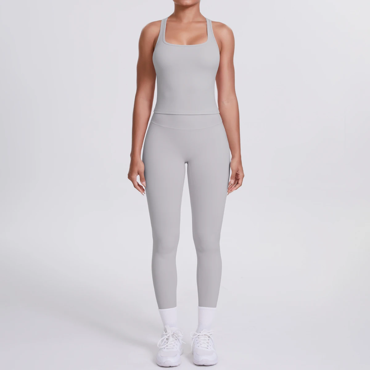 Hamidou 2-teiliges Damen-Yoga-Set, schnell trocknende, hüftformende Fitnesshose, Yoga-Leggings, einfarbig, Gym, schöner Rücken, I-förmige Weste – Detail 39