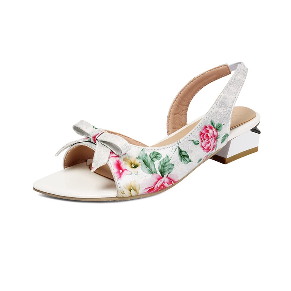 

Plus Size 34-43 Women's Floral Slingback Heels Bow Decor Block Heel Open Toe Summer Sandals Dress Shoes 3 Colors Option 2618