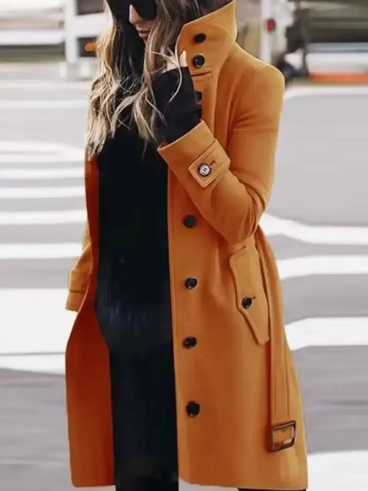 

Coat Outerwears Autumn Winter Warm Female Jackets Turn-Down Collar Single Breasted Women's Clothes New