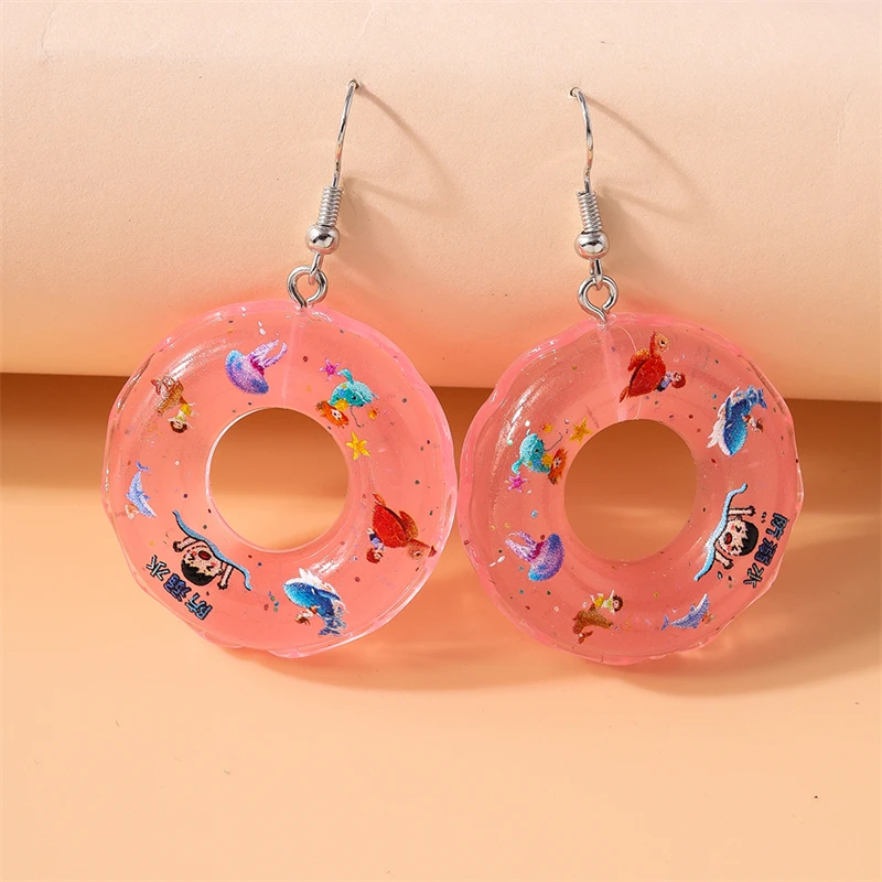 Fashion Candy Color Resin Swim Ring Drop Earrings for Women Girls Party Festival Jewelry Gifts