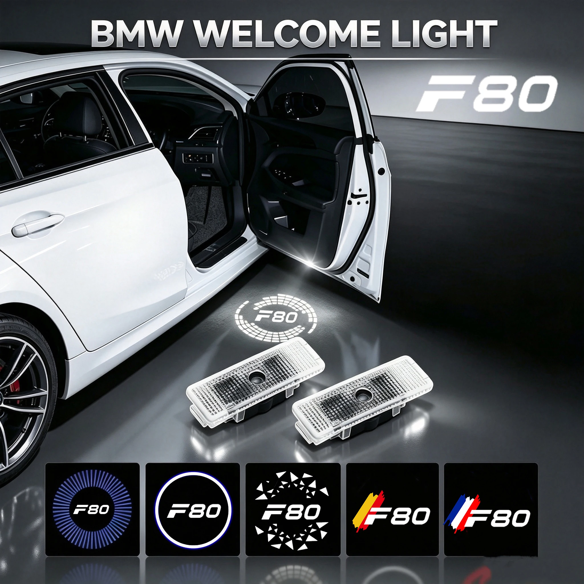 2PCS LED Car Door Projector Welcome Lights For BMW 3 Series F80 2012‑2019 Ghost Shadow Courtesy Badge Lamp Decor Accessories