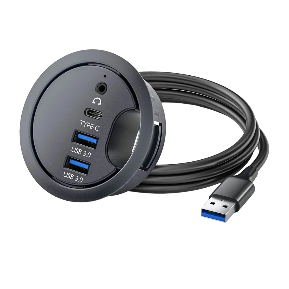 USB 3 0 Dual Audio Interface Hub Desk Grommet Splitter for Headphone and Microphone Connection on For Desktop PCs