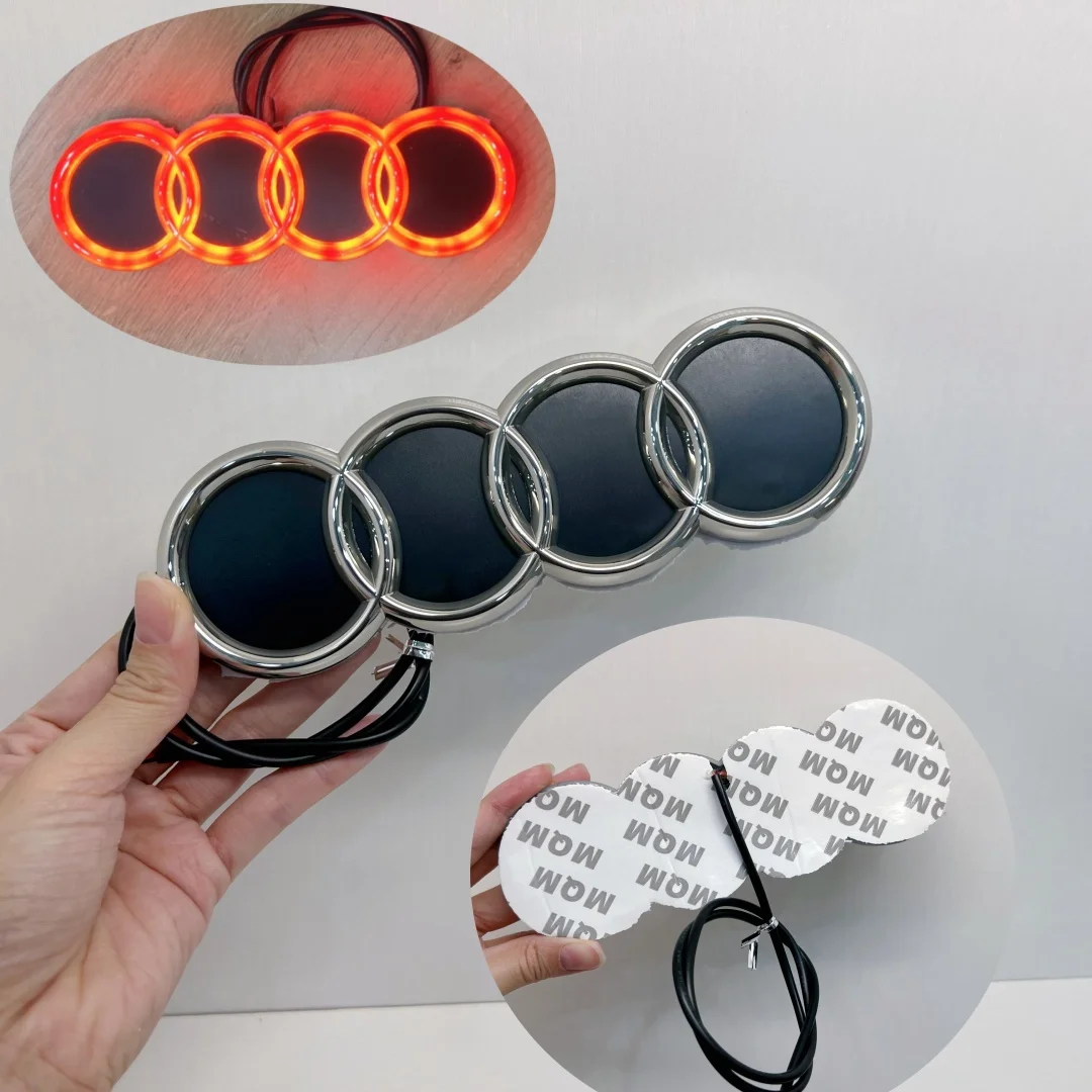 18*5.8CM 4D 라이트 LED 4링 배지 자동차 트렁크 로고는 아우디 A3A45A7A8S3S4S5S6S7Q3Q7TT 자동차 외장 부품 후면 장착에 적용됩니다. 썸네일 3