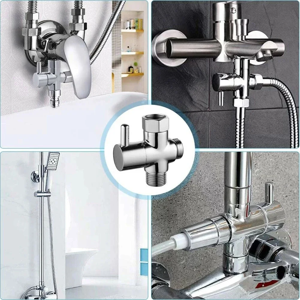 3 Way Diverter Valve T-Adapter Converter For Shower Brass Water Tap Connector Bathroom Faucet Water Separator