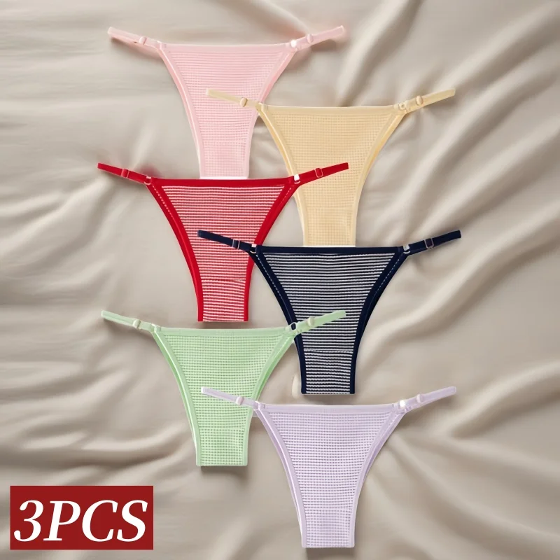 3 unids/set Tanga para mujer, bragas cómodas, hebilla ajustable elástica, ropa interior cálida sin costuras, Tanga de invierno, lencería Sexy para mujer