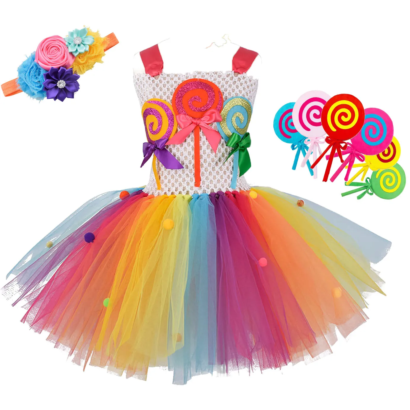 

Cartoon Candy Handmade Children Dress Lollipop Rainbow Girl Princess Costume 12 Year Old Girl Birthday Prom Dresses 2022 Outfit